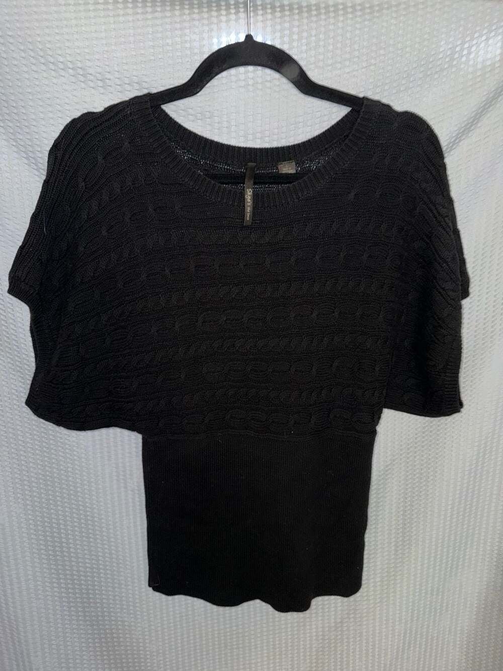 Skye's the Limit Black Cable Knit Short Sleeve Sweater